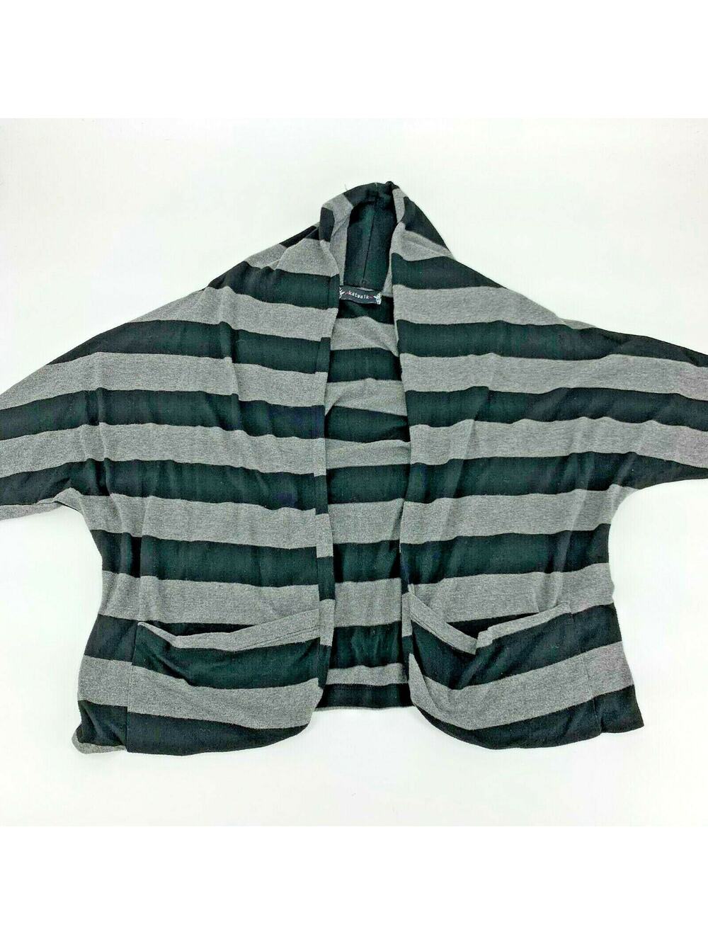 Katwalk Womens Cardigan Gray Opened Sweater Striped Long Sleeve Pockets